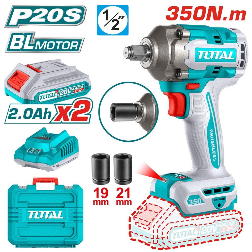 Clé à choc brushless 20V 350 nm 1/2 pouce TIWLI2035 TOTAL - SME IMPORT