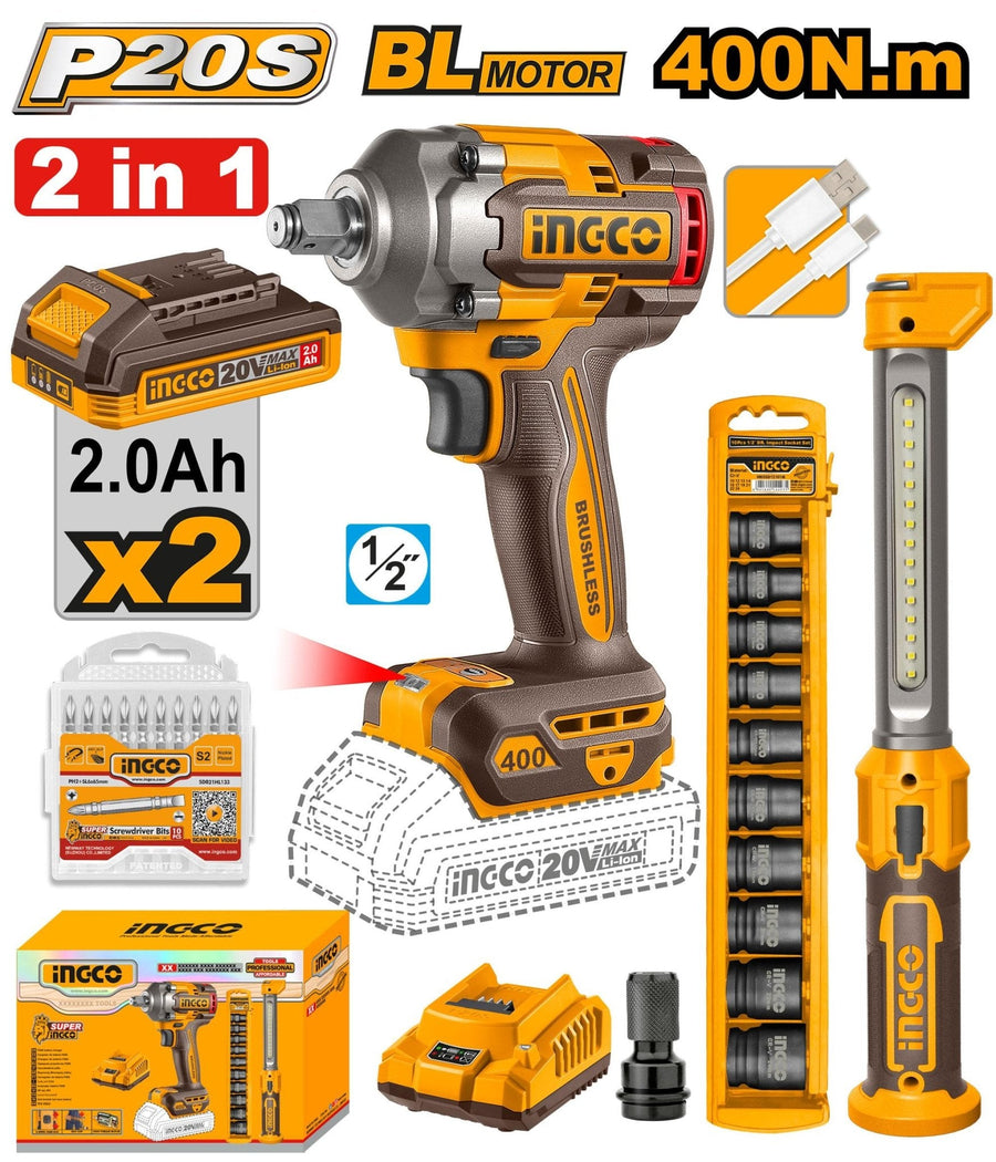 Clé à chocs 5-en-1 sans fil 20 V 400 N·m INGCO – COSLI23048 - SME IMPORT