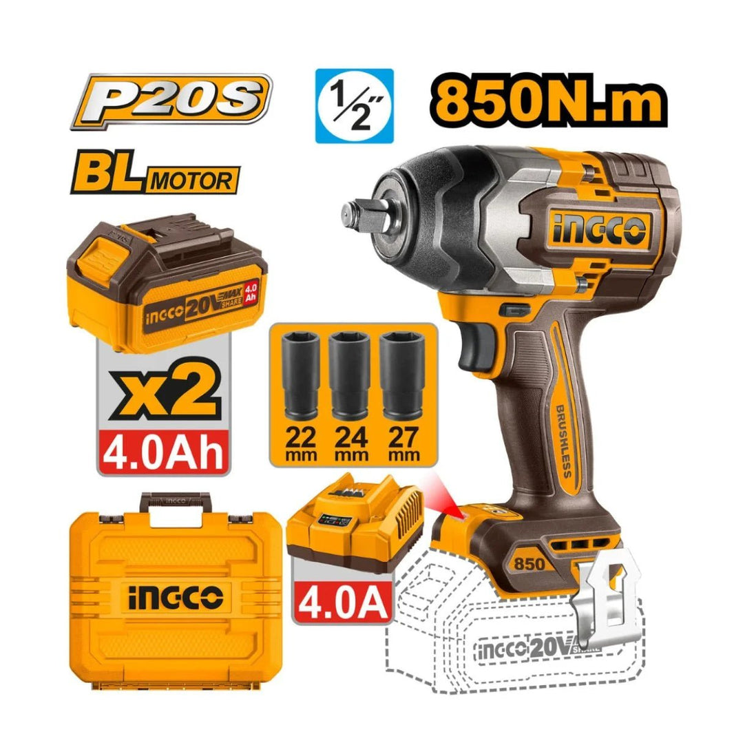 Clé à chocs brushless 20 V 850 N·m INGCO – CIWLI2085 - SME IMPORT