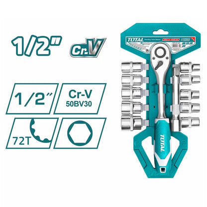 Clé à douilles 1/2 pouce Cr-V 50BV30 cliquet 72 dents 250 mm tht141121 - SME IMPORT