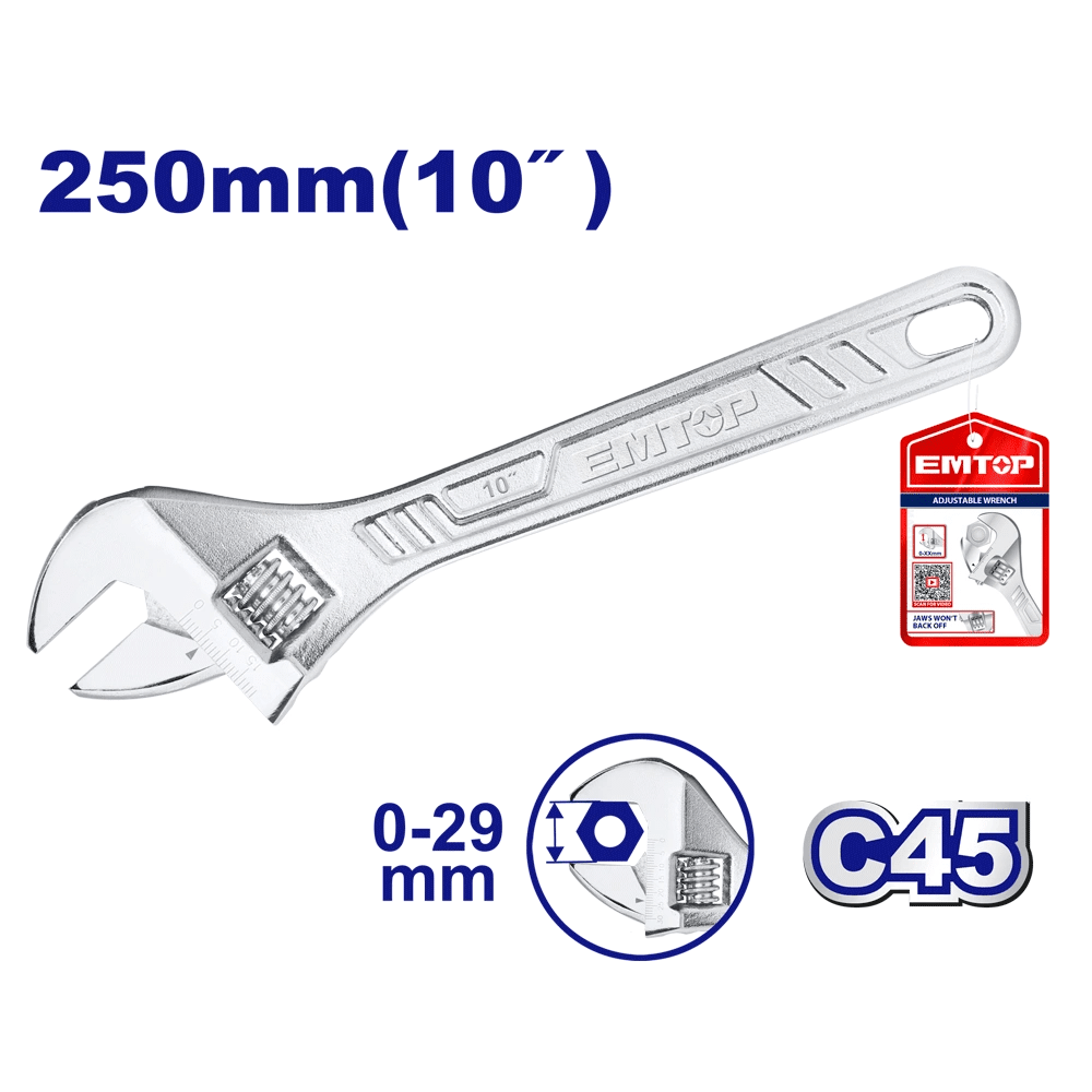 Clé à molette 10 « /250MM 0-29 EMTOP EAWH131022 - SME IMPORT