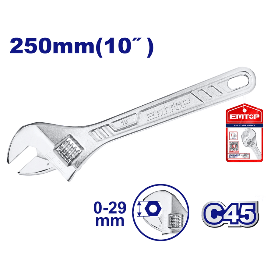 Clé à molette 10 « /250MM 0-29 EMTOP EAWH131022 - SME IMPORT