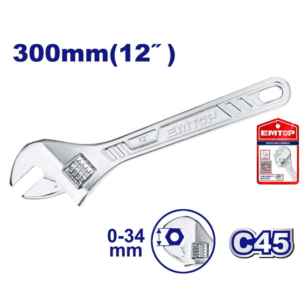 Clé à molette 12″/300MM 0-29 EMTOP EAWH131222 - SME IMPORT