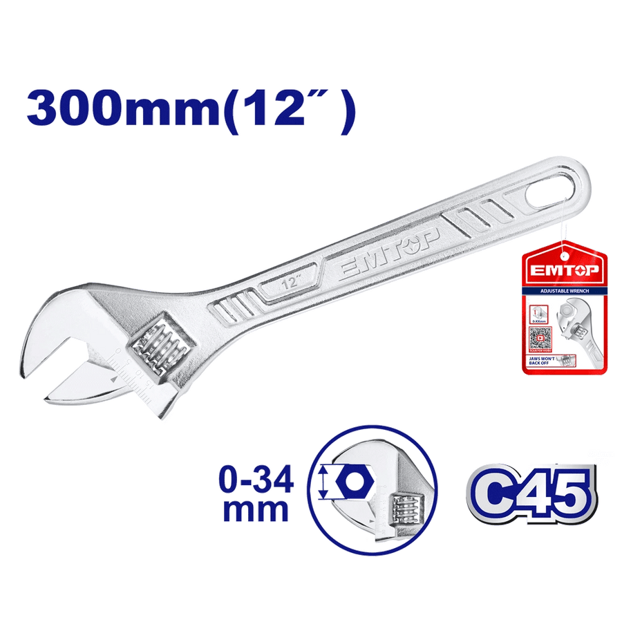 Clé à molette 12″/300MM 0-29 EMTOP EAWH131222 - SME IMPORT
