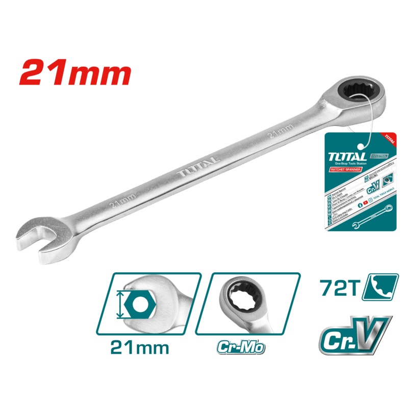 Clé mixte à cliquet 21 mm TOTAL serrages TCSPAR211 - SME IMPORT