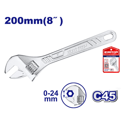 Cle molette (8 « )200MM 0-24 EMTOP EAWH130822 - SME IMPORT