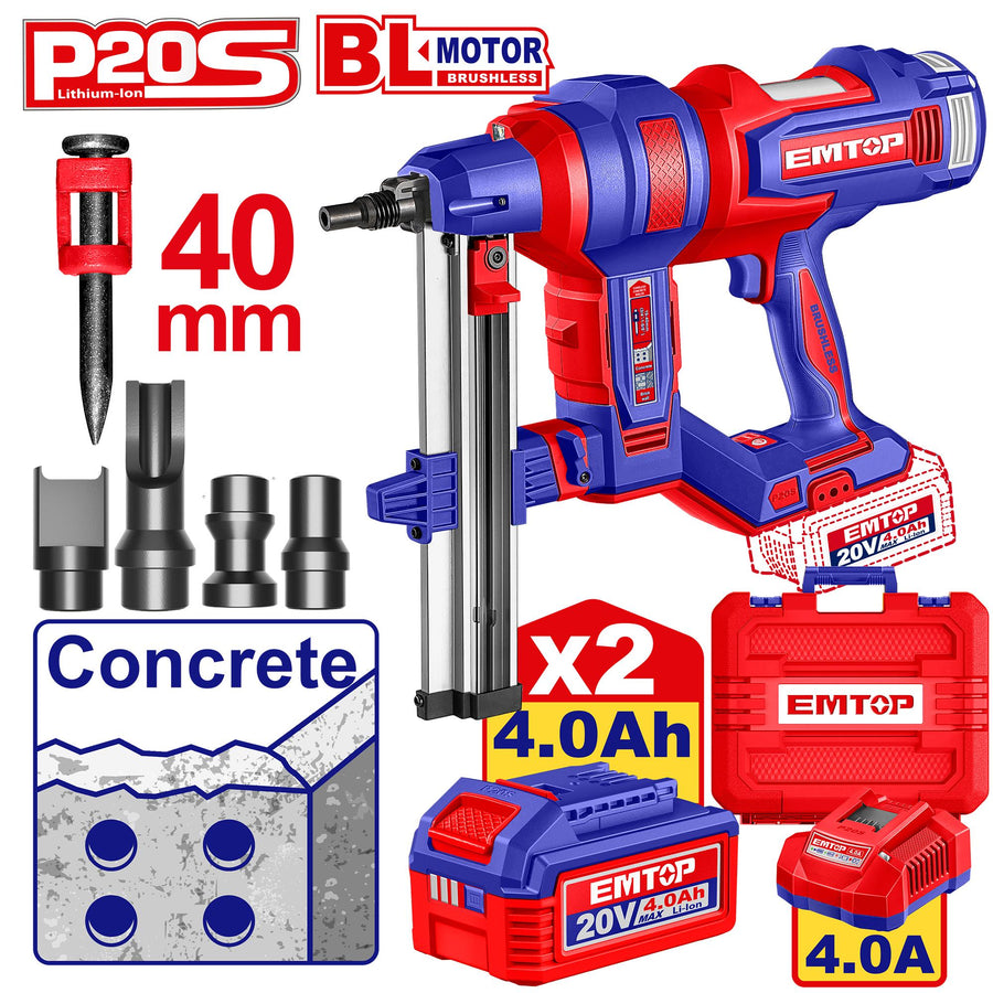 Cloueur à béton 20V 2B4AH 19-40MM EMTOP ELCNLI9008 - SME IMPORT