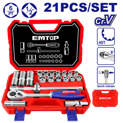 Coffret de 21 douilles 1/2″ EMTOP ESKT12211 - SME IMPORT