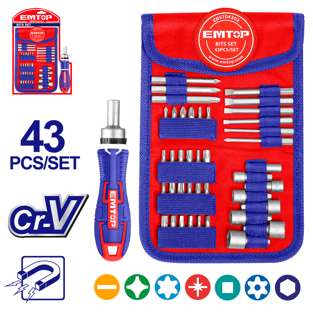 Coffret de 43 embouts de tournevis EMTOP EBST04302 - SME IMPORT