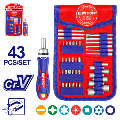 Coffret de 43 embouts de tournevis EMTOP EBST04302 - SME IMPORT