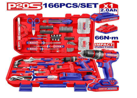 Coffret de pièces avec perceuse-visseuse – EMTOP EEDK16601 - SME IMPORT