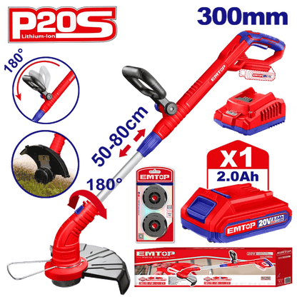 Coupe-herbe 20V 300MM + bat 2AH EMTOP ELGT203011 - SME IMPORT