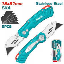 Couteau pliant TOTAL 61 mm acier SK4 6 lames pour bricolage professionnel THT5136288 - SME IMPORT