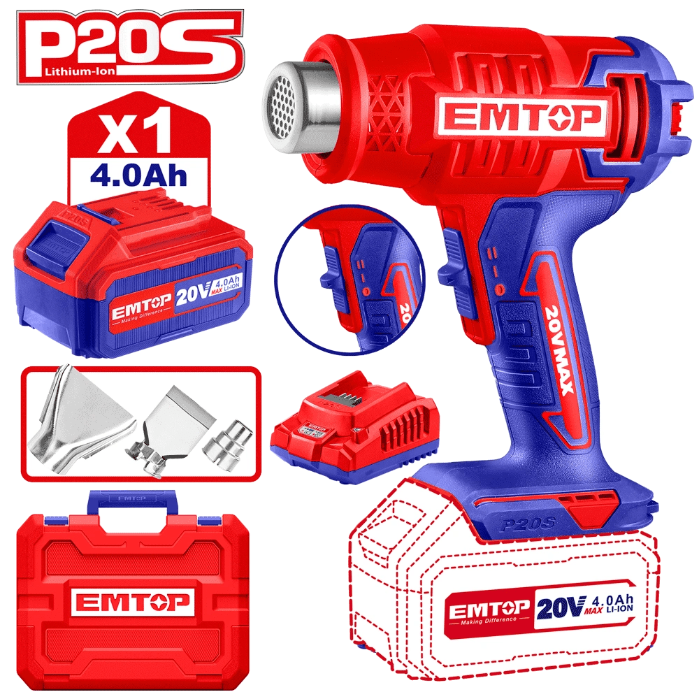 Décapeur thermique 300/550°C 20V EMTOP EHGN200215 - SME IMPORT