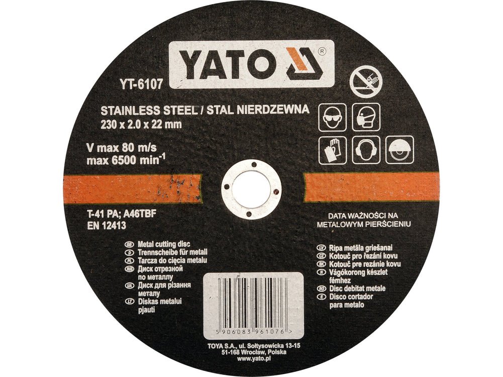 DISQUE A TRONCONNER INOX 230X1.9X22MM — YATO YT-6107 - SME IMPORT