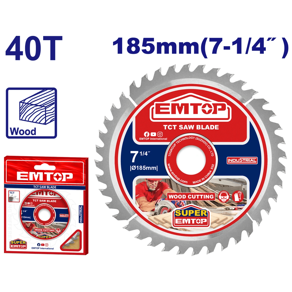 Disque bois scie circul 185 40T EMTOP ETCT1185152 - SME IMPORT