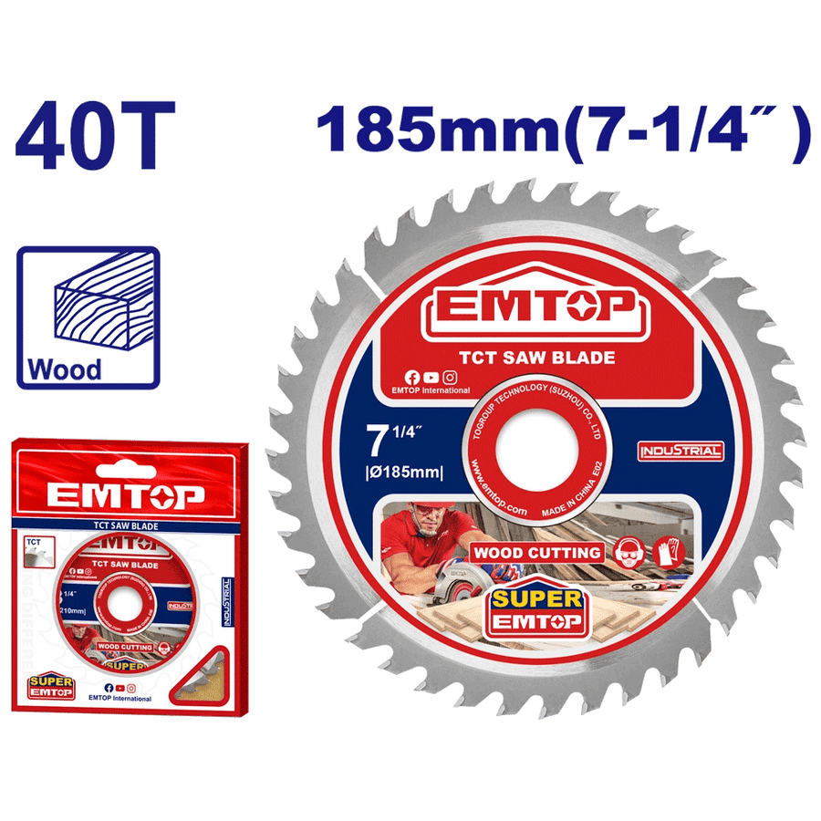 Disque bois scie circul 185 40T EMTOP ETCT1185152 - SME IMPORT