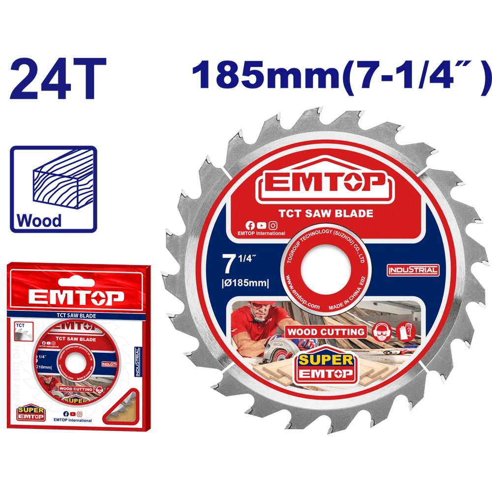 Disque scie circulaire 185 24T EMTOP ETCT1185112 - SME IMPORT