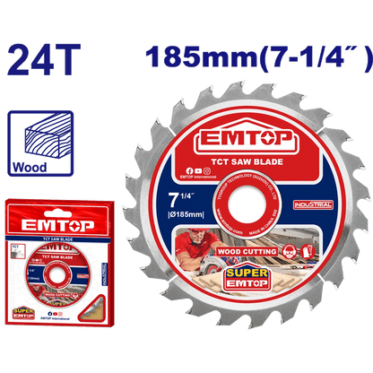 Disque scie circulaire 185 24T EMTOP ETCT1185112 - SME IMPORT