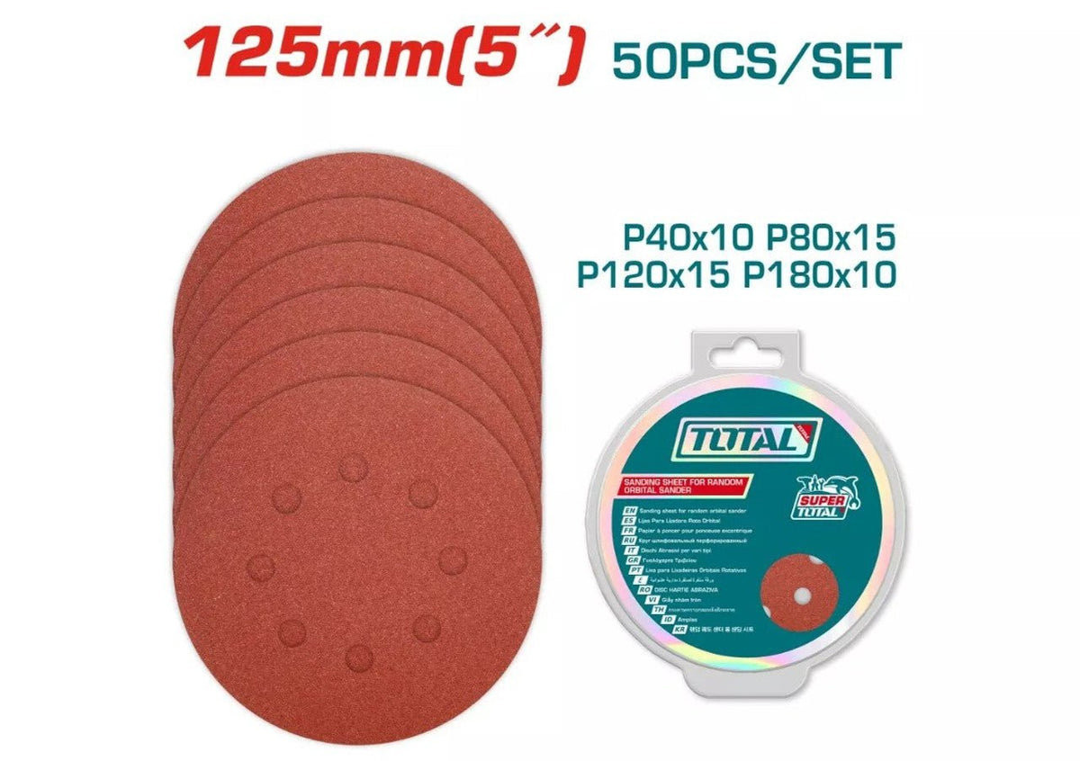 Disques abrasifs perforés 125 mm 50 pièces TOTAL jx P40 P80 P120 P180 TAC7312511 - SME IMPORT