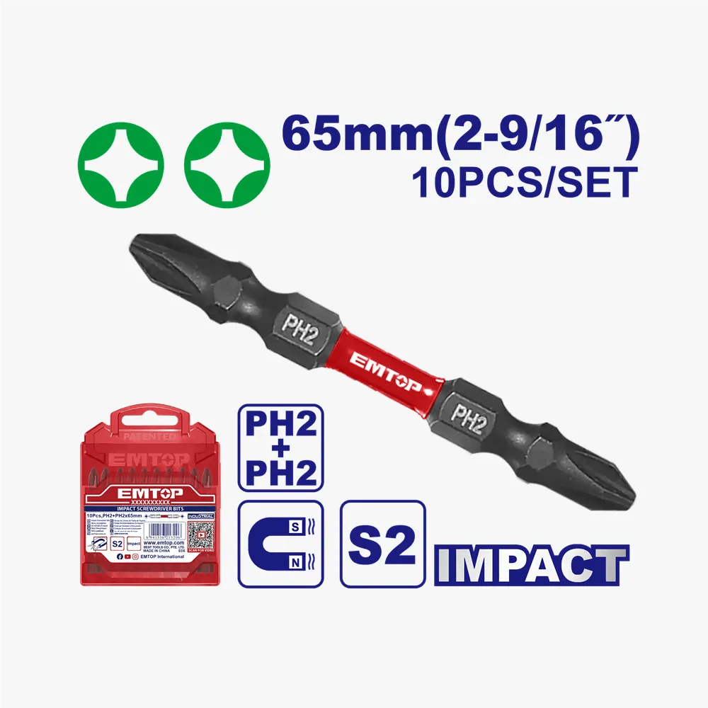 Embouts de tournevis PH2+PH2 65MM EMTOP ESBTMPH233 - SME IMPORT