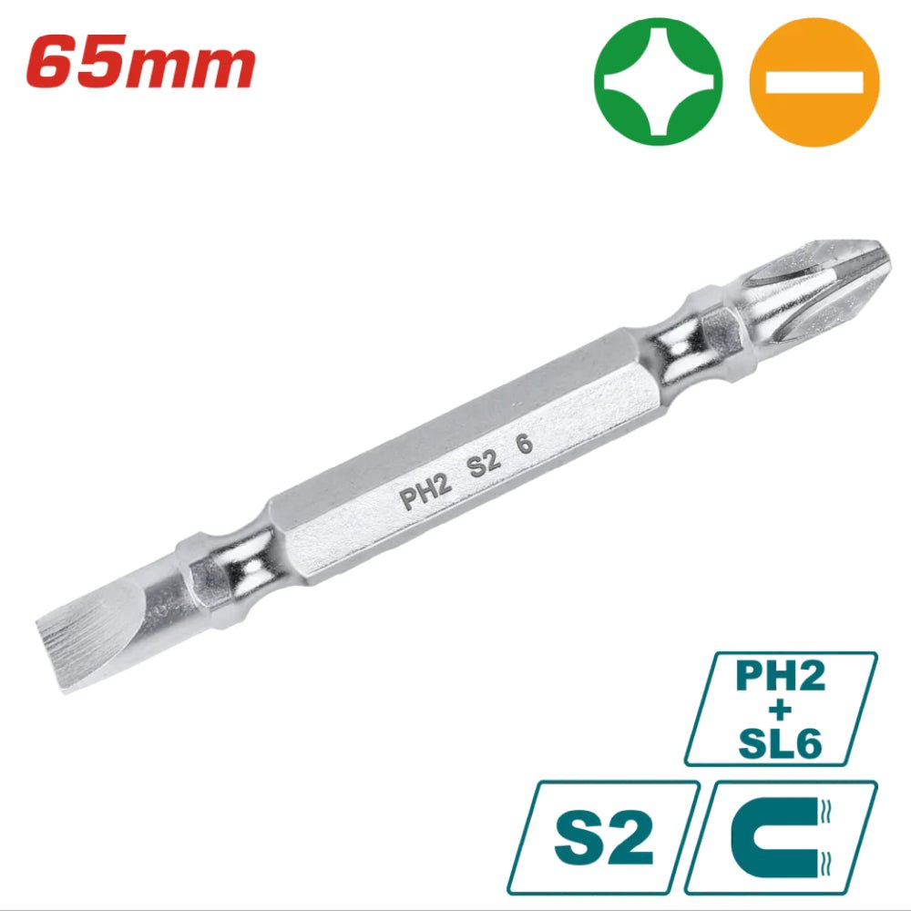 Embouts PH2 S2 magnétiques 65mm TOTAL pro TAC16HL133 - SME IMPORT