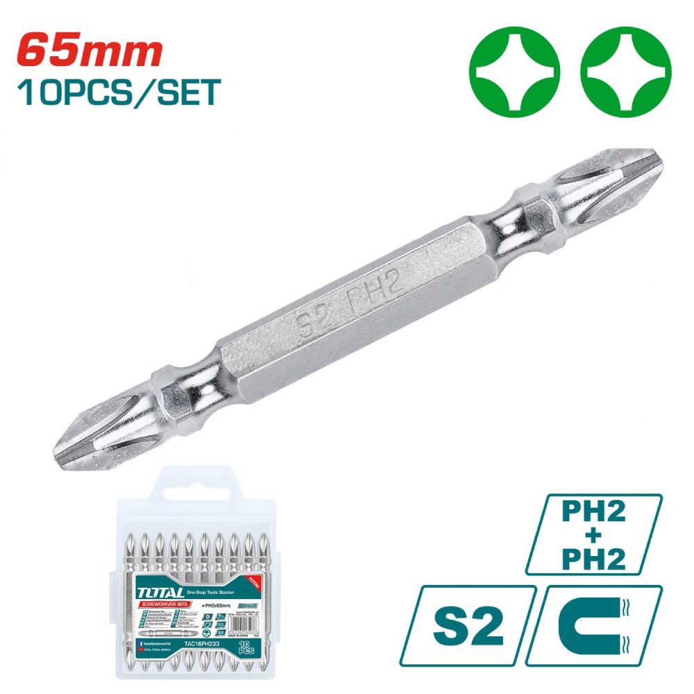 TOTAL embouts tournevis PH2x65 S2 10 pièces pour professionnels Tac16PH233