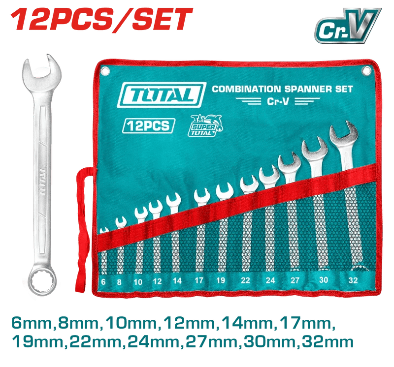 Ensemble clés mixtes TOTAL 12 pièces 6 32 mm acier cr v THT1022122 - SME IMPORT