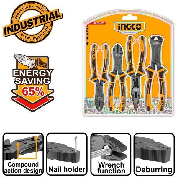 Ensemble de 4 pinces à action combinée INGCO HKCPS5841 - SME IMPORT
