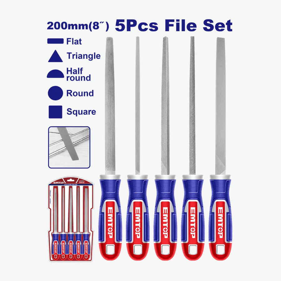 Ensemble de 5 limes en acier 200MM EMTOP ESFSS0501 - SME IMPORT
