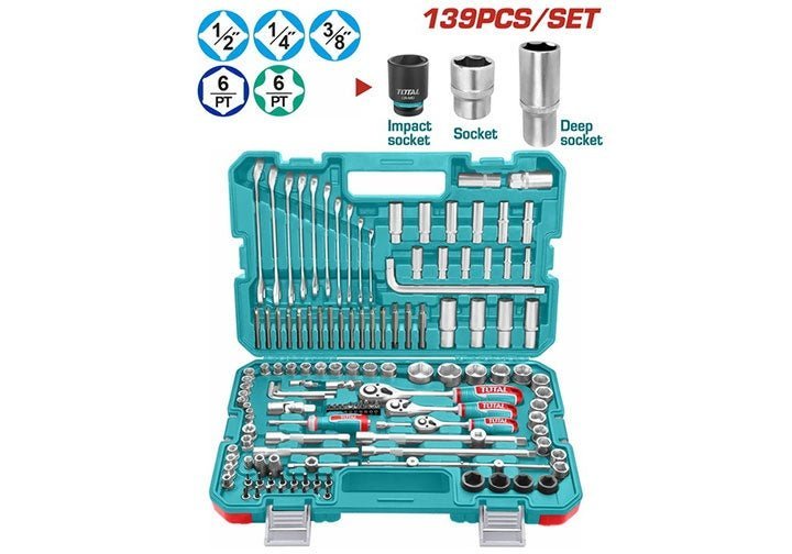 Ensemble outils TOTAL 139 pièces CrV douilles et cliquets THKTHP21396 - SME IMPORT