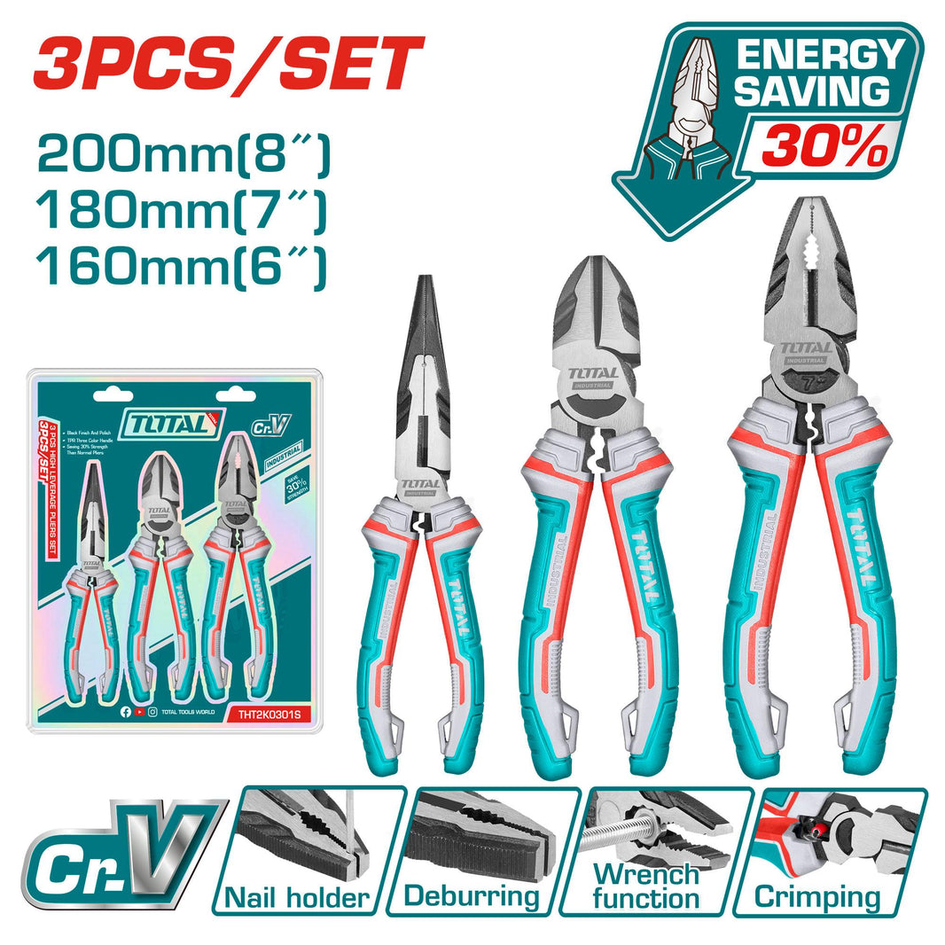 Ensemble pro pinces levier TOTAL 200/180/160mm acier CrV professionnel THT2K0301S - SME IMPORT