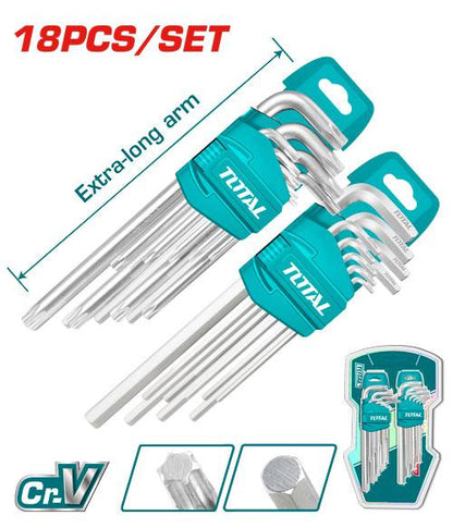 Ensemble Total Clés Hexagonales et Torx 18 Pièces Cr-V Chromé TOTAL THT106KT0181 - SME IMPORT