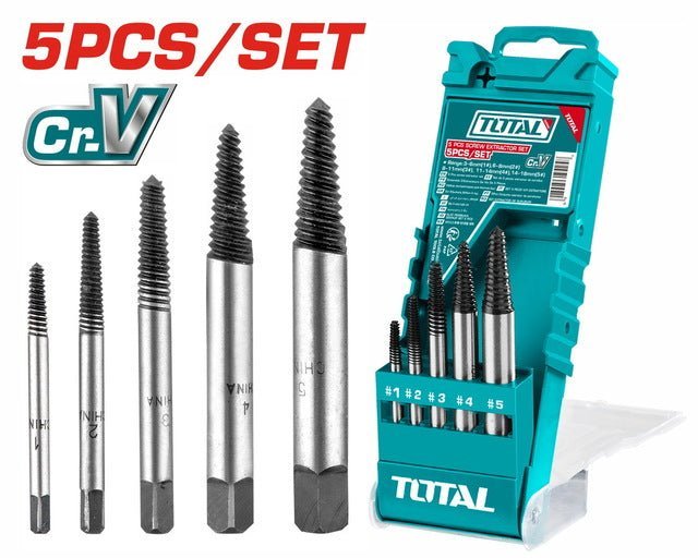 Extracteur vis TOTAL 5 pièces acier CrV 52 hrc pour retrait rapide TOTAL TACSE0056 - SME IMPORT