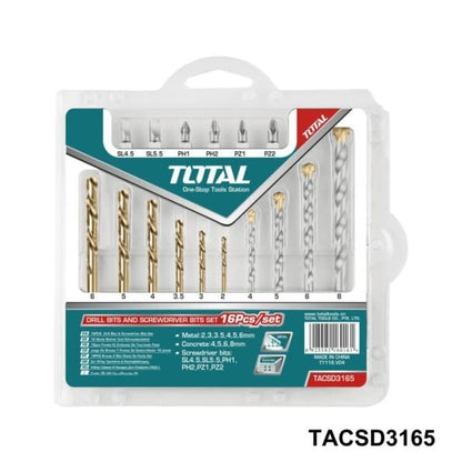 Forets et embouts TOTAL TACSD3165 16 pièces HSS 2-6 mm et 4-8 mm - SME IMPORT
