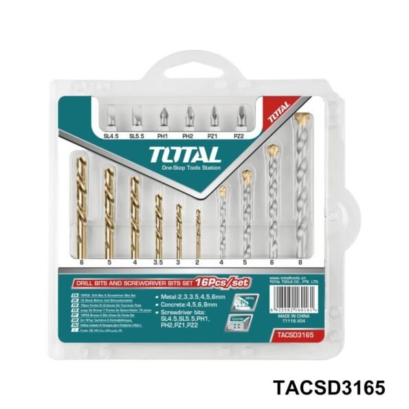Forets et embouts TOTAL TACSD3165 16 pièces HSS 2-6 mm et 4-8 mm - SME IMPORT