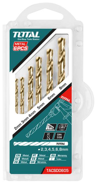 Forets Hélicoïdaux HSS 6 Pièces Bois Métal Ø2-8 mm - Haute Précision TOTAL TACSD0605 - SME IMPORT