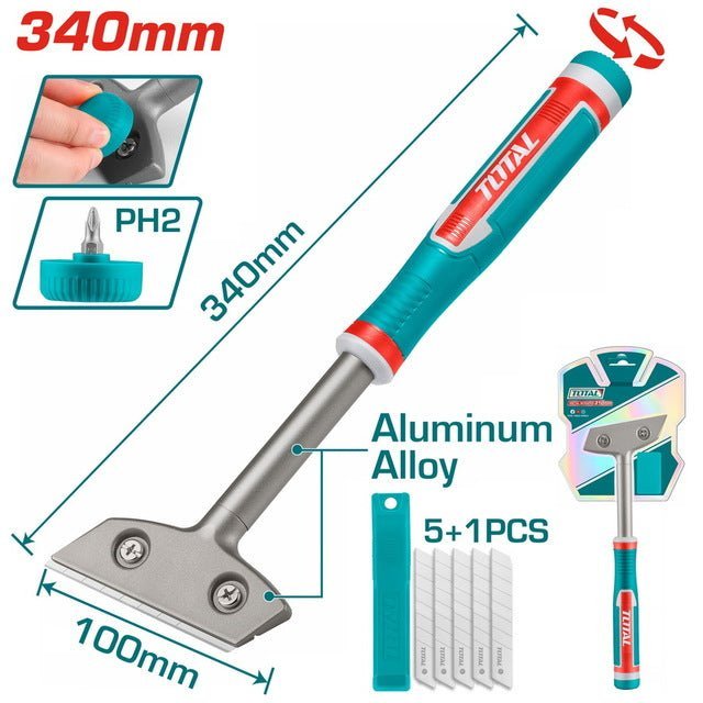 Grattoir métal 340 mm TOTAL avec 6 lames SK5 alliage aluminium TGS3088 - SME IMPORT