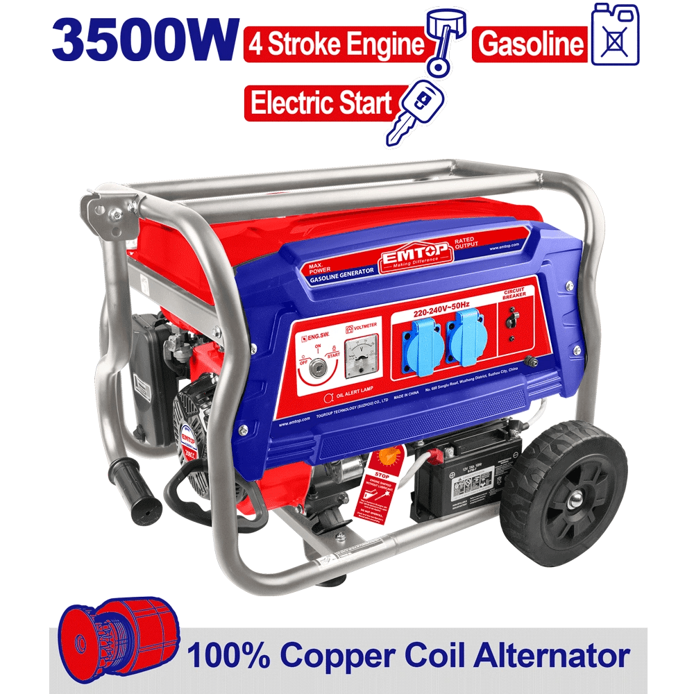 Groupe électrogène 220V ess 3.5KVA EMTOP EGGRD3511 - SME IMPORT