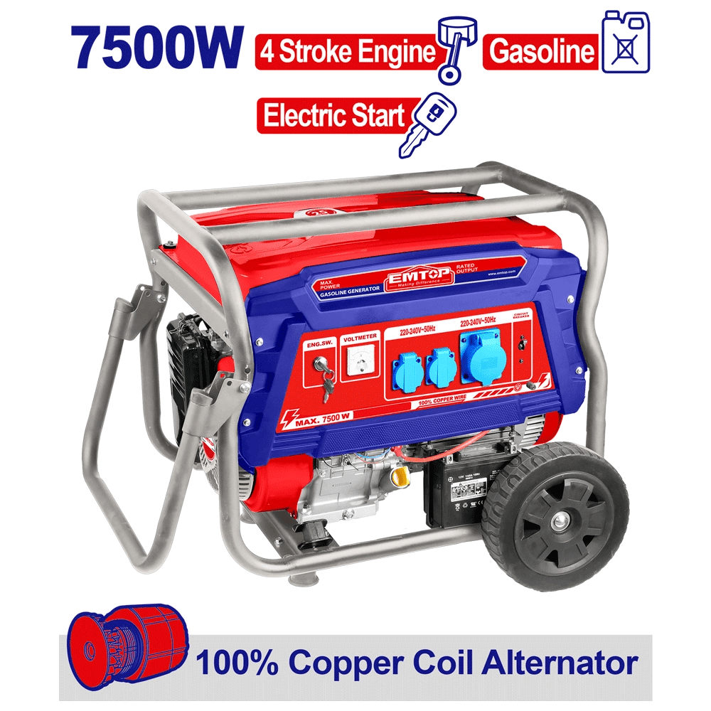 Groupe électrogène 220V ess 7.5KVA EMTOP EGGRD7511 - SME IMPORT