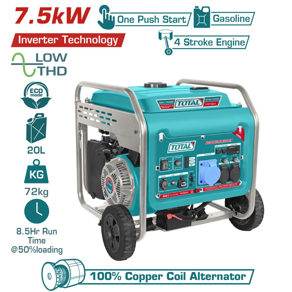 Groupe électrogène inverter TOTAL essence 7,5 kw TP375001 - SME IMPORT