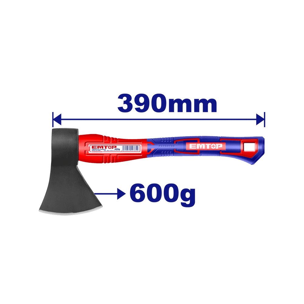 Hache 600G 390MM manche fibre EMTOP EHAMAX0600 - SME IMPORT