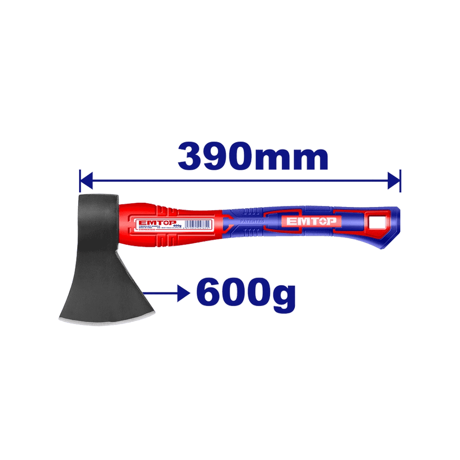 Hache 600G 390MM manche fibre EMTOP EHAMAX0600 - SME IMPORT