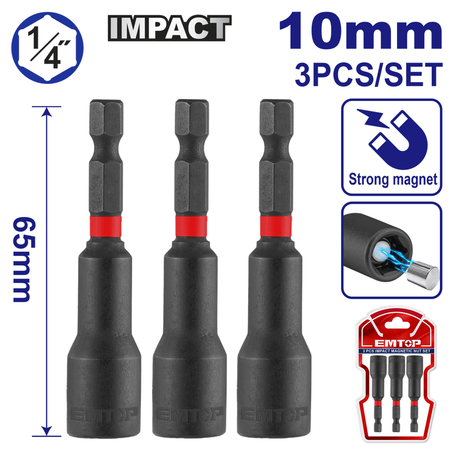 Jeu 3 de tourne-écrous 10*65MM EMTOP EMNS1031 - SME IMPORT