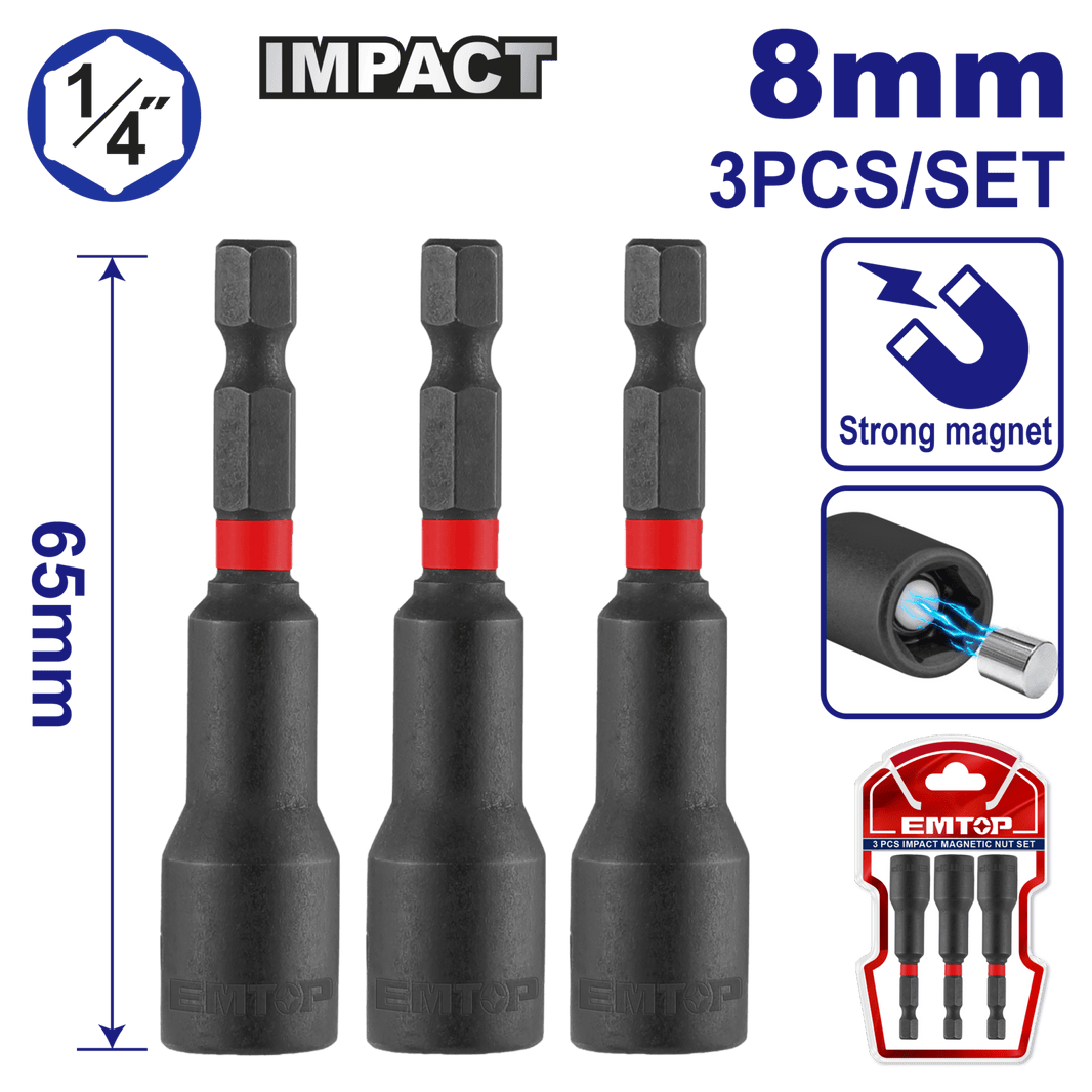 Jeu 3 de tourne-écrous 8*65MM EMTOP EMNS0831 - SME IMPORT