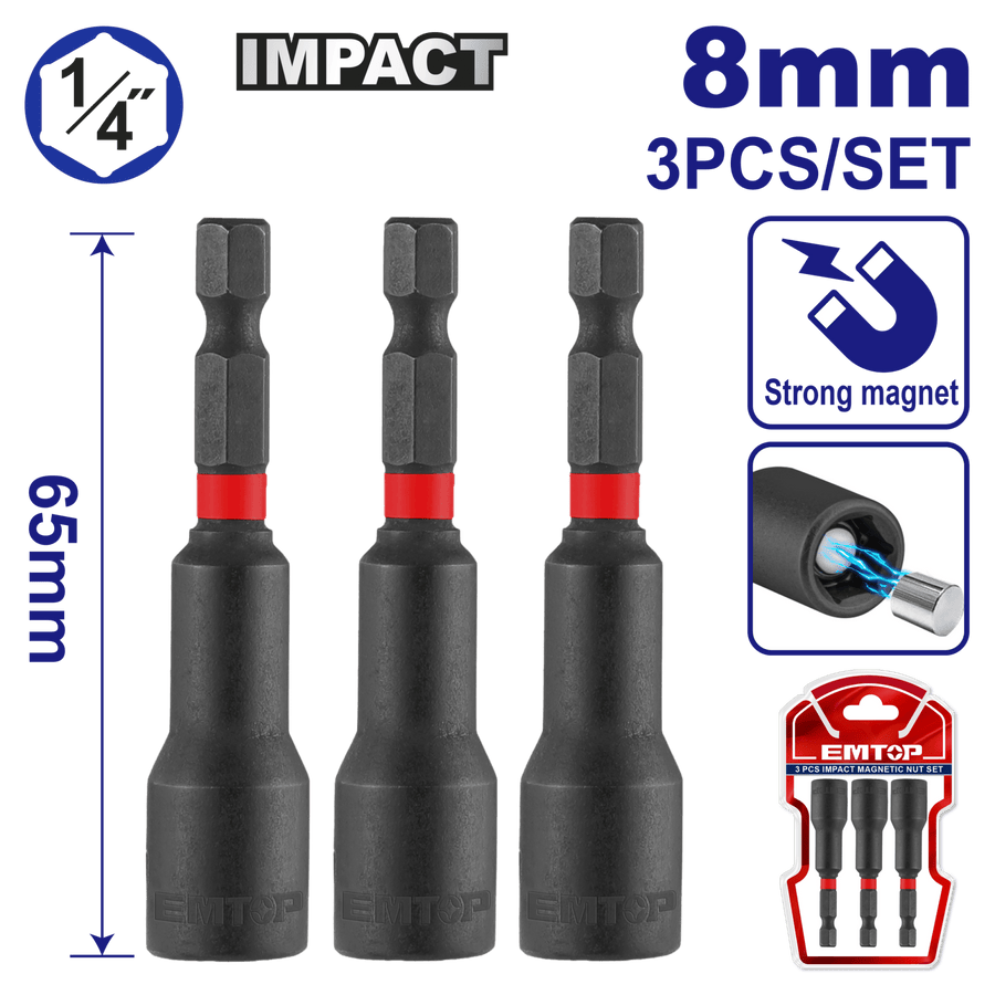 Jeu 3 de tourne-écrous 8*65MM EMTOP EMNS0831 - SME IMPORT