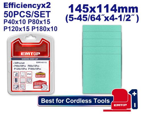 Jeu 50P feuilles abrasives 145*114EMTOP ESPR145115 - SME IMPORT
