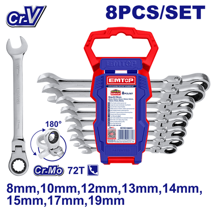 Jeu 8 clés á cliquet flexible 8-19 EMTOP ECSS10803 - SME IMPORT