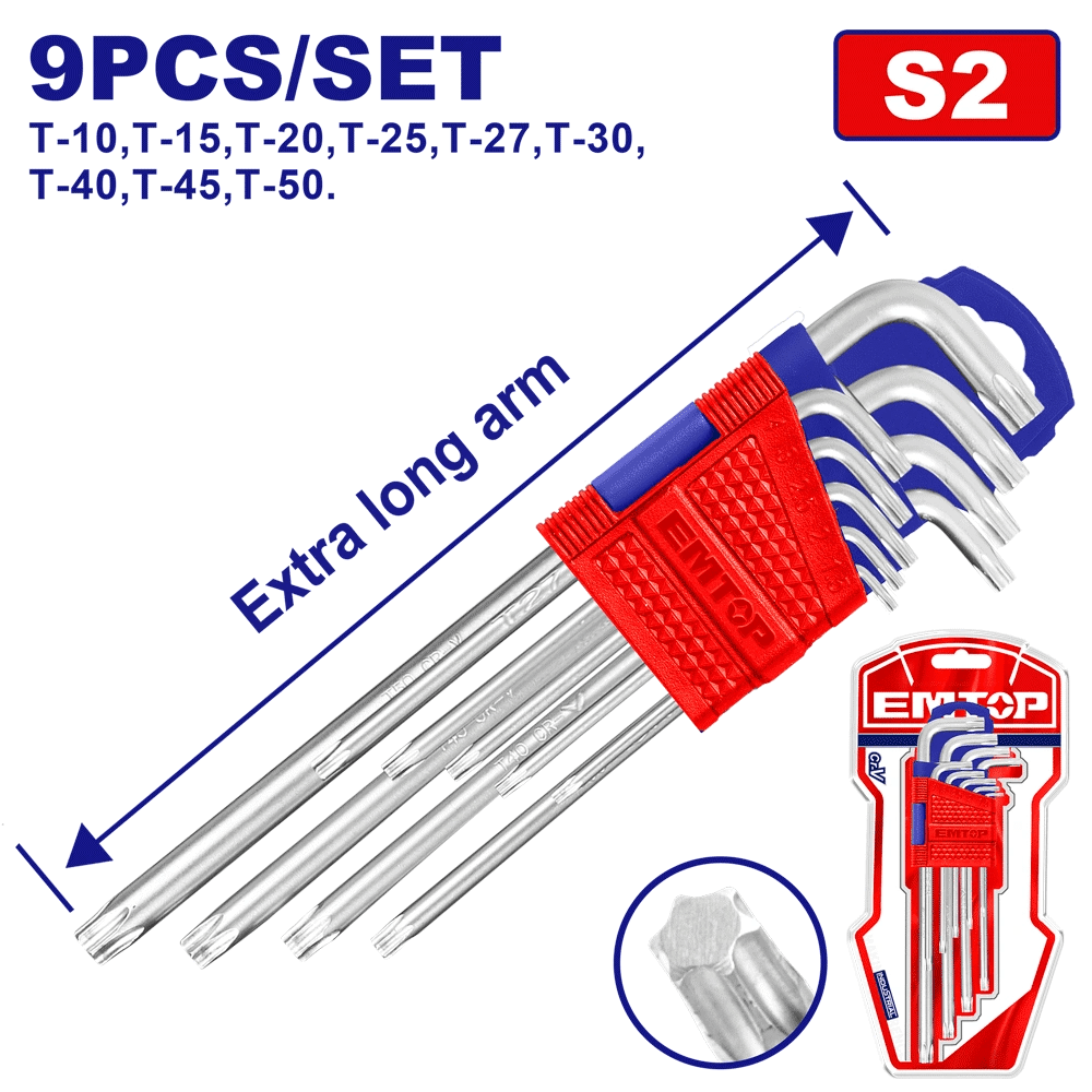 Jeu 9 clés thorx T10-T50 extra long EMTOP EHKY3092 - SME IMPORT