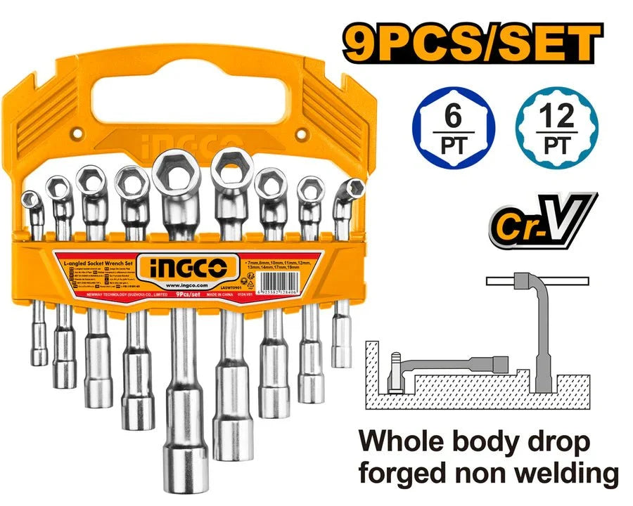 Jeu Clés Douille Coudée En L INGCO Précision Accès Pro LASWT0901